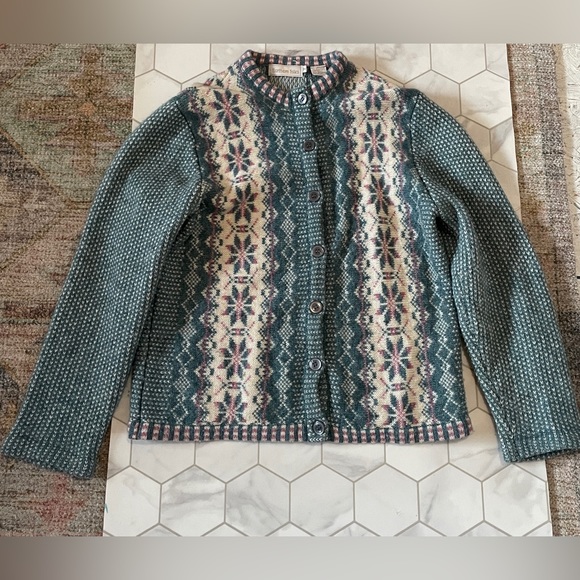 Northern Isles Sweaters - Vtg Lambswool Pastel Green Fair Isle Fairy Kai Sweater Cardigan Nordic Size M